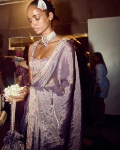Baingani Metallic Tissue Sari