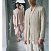 Beige 3 Layered Embroidered Bandgala Set