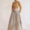 Beige & Mustard Embroidered Lehenga Set