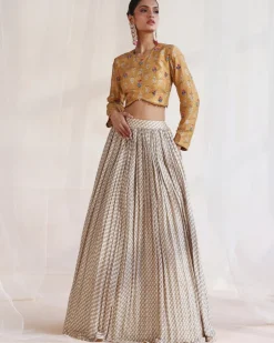 Beige & Mustard Embroidered Lehenga Set