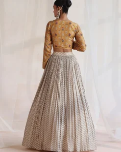 Beige & Mustard Embroidered Lehenga Set