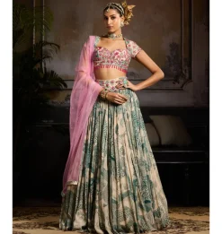 Beige & Teal Lehenga Set