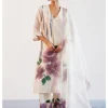 Beige And Mauve Silk Chanderi Hand-Painted Embroidered Kurta Set