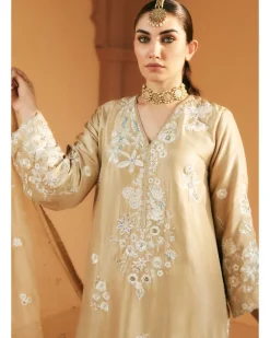 Beige Embroidered Kurta And Izaar Set