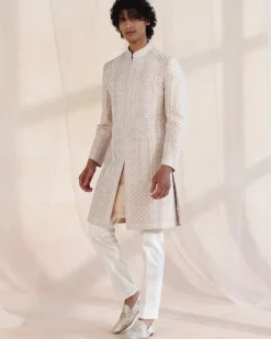 Beige Heavily Embroidered Sherwani Set