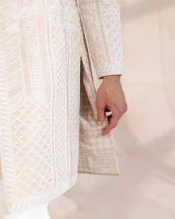 Beige Heavily Embroidered Sherwani Set