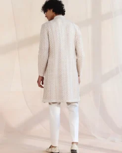 Beige Heavily Embroidered Sherwani Set