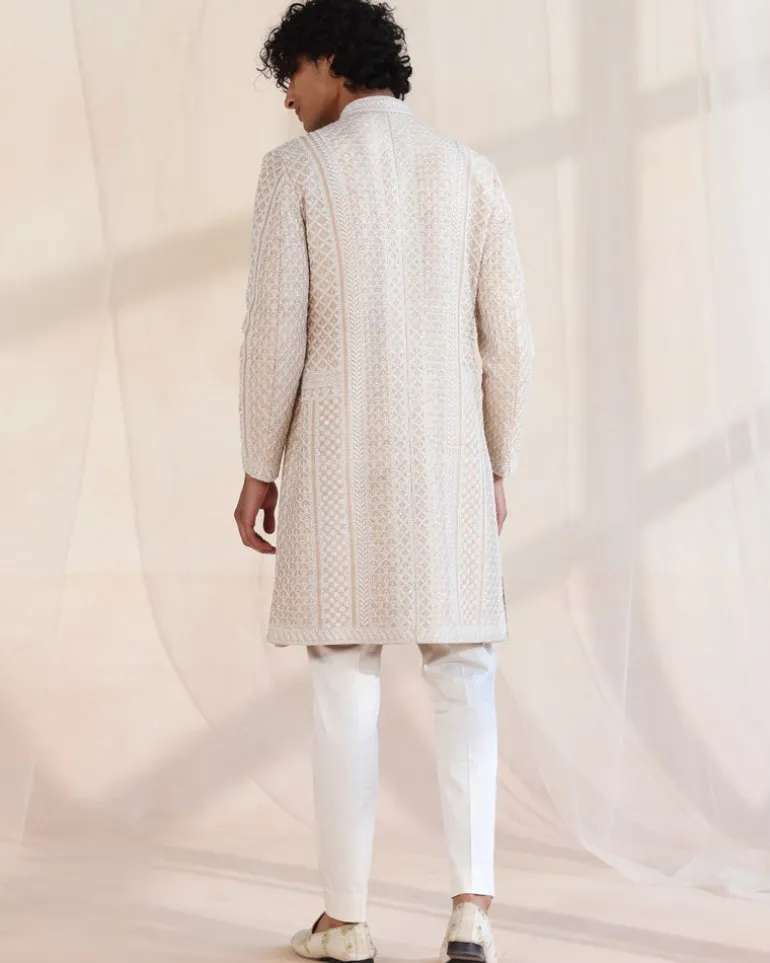Beige Heavily Embroidered Sherwani Set