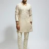 Beige Organza Embroidered Kurta Set