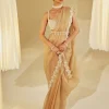 Beige Pearl Embellished Sari Set