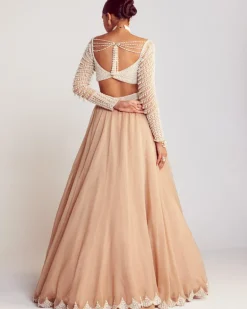 Beige Pearl Embellished Scalloped Lehenga Set
