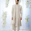Beige Pink Sequin Embroidered Sherwani Set