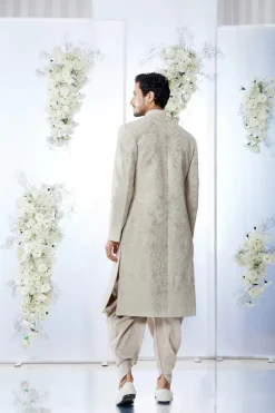 Beige Pink Sequin Embroidered Sherwani Set