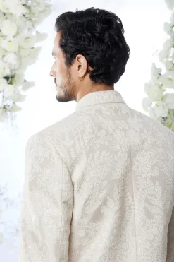 Beige Pink Sequin Embroidered Sherwani Set