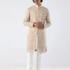 Beige Pink Thread Embroidery Sherwani Set