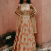 Beige Printed Kali Lehenga Set