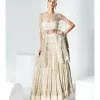 Beige Sequins Mirror Work Lehenga With Cape Set