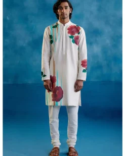 Beige Silk Chanderi Hand-Painted Kurta Set