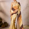 Beige Stripe Foil Sari Set