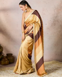 Beige Stripe Foil Sari Set