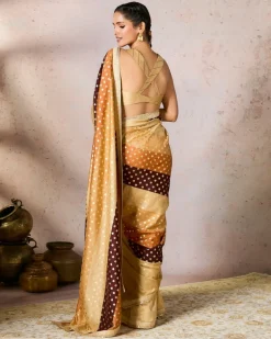 Beige Stripe Foil Sari Set