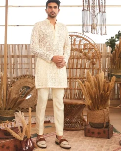 Beige Thread Work Kurta Set