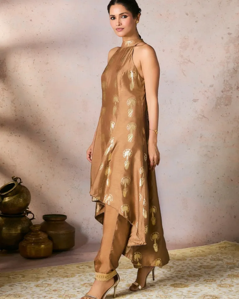 Beige Traveler's Palm Tunic Set