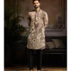 Beige With Black Printed Kurta Paired With Black Pants