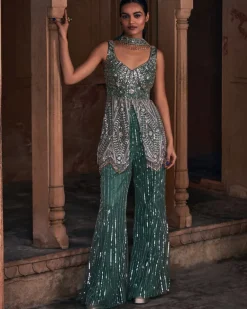 Belle Sage Green Embroidered Peplum Set