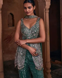 Belle Sage Green Embroidered Peplum Set