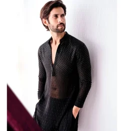 Black Abstract Cutdana Kurta Set