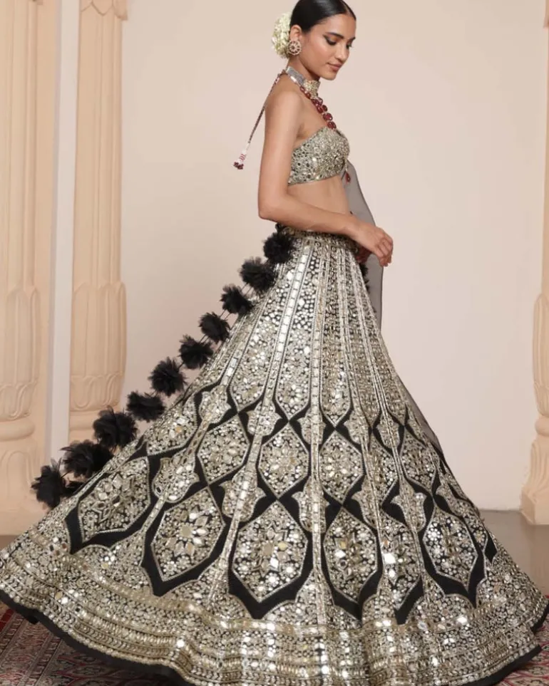 Black & Gold Mirror Lehenga Set