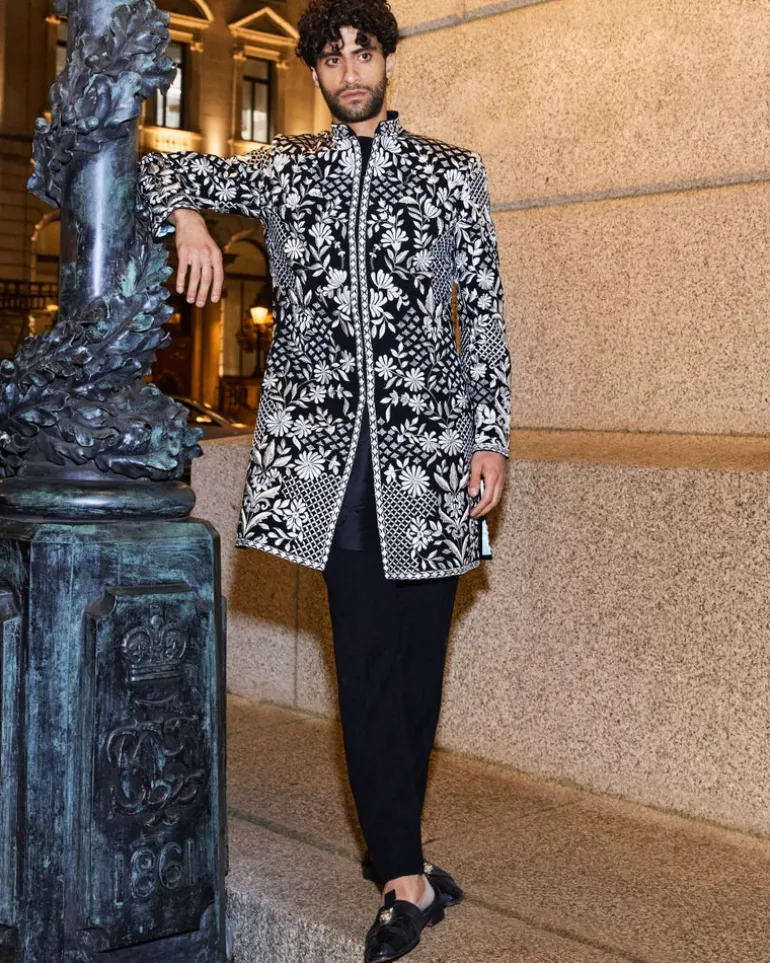 Black & Silver Sherwani Set