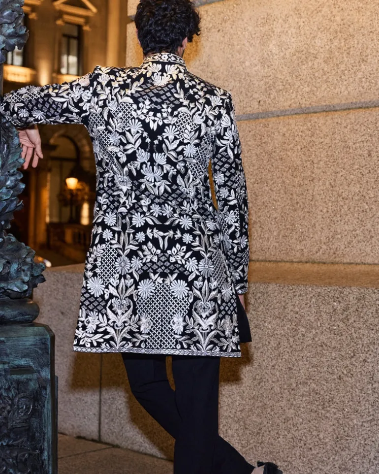 Black & Silver Sherwani Set