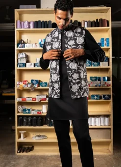 Black Anar Open Bandi With Matching Kurta Pajama Set