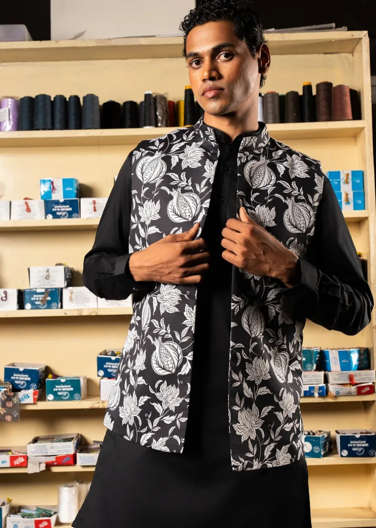 Black Anar Open Bandi With Matching Kurta Pajama Set