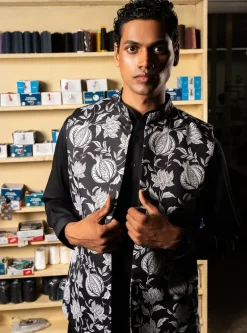 Black Anar Open Bandi With Matching Kurta Pajama Set