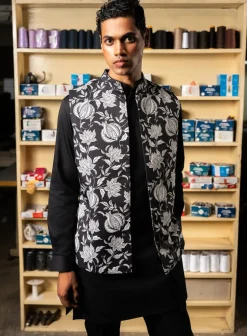 Black Anar Open Bandi With Matching Kurta Pajama Set