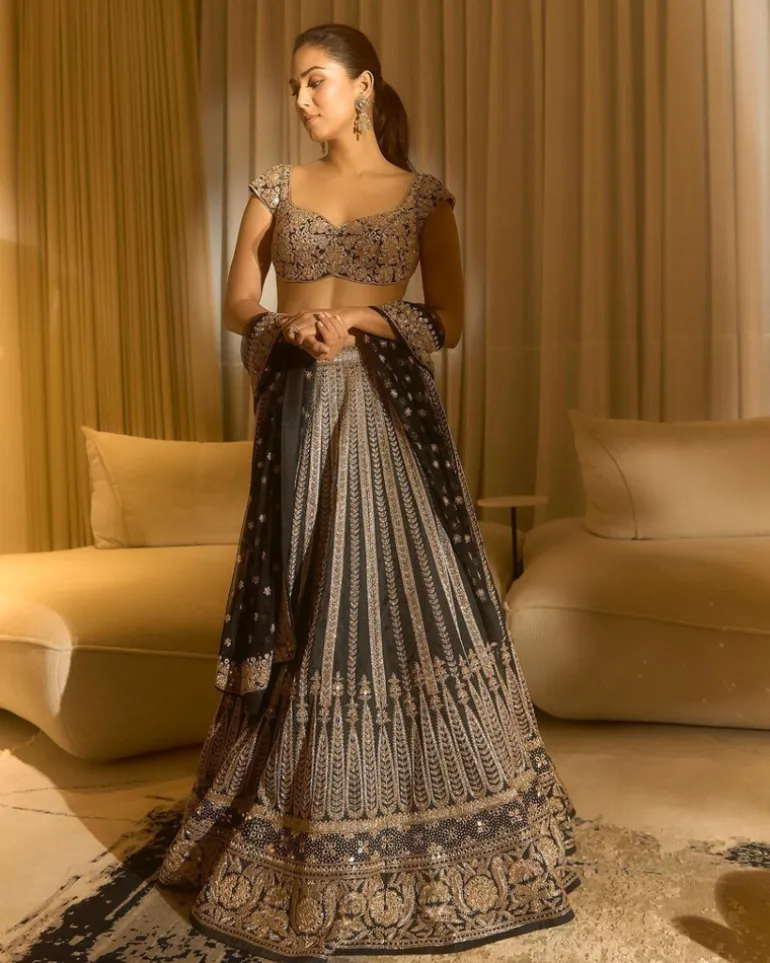 Black And Gold Embroidered Lehenga Set