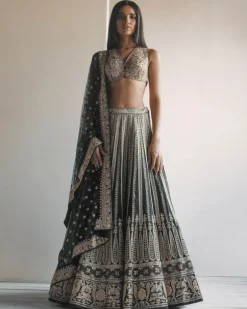 Black And Gold Embroidered Lehenga Set