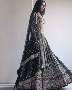 Black And Gold Embroidered Lehenga Set