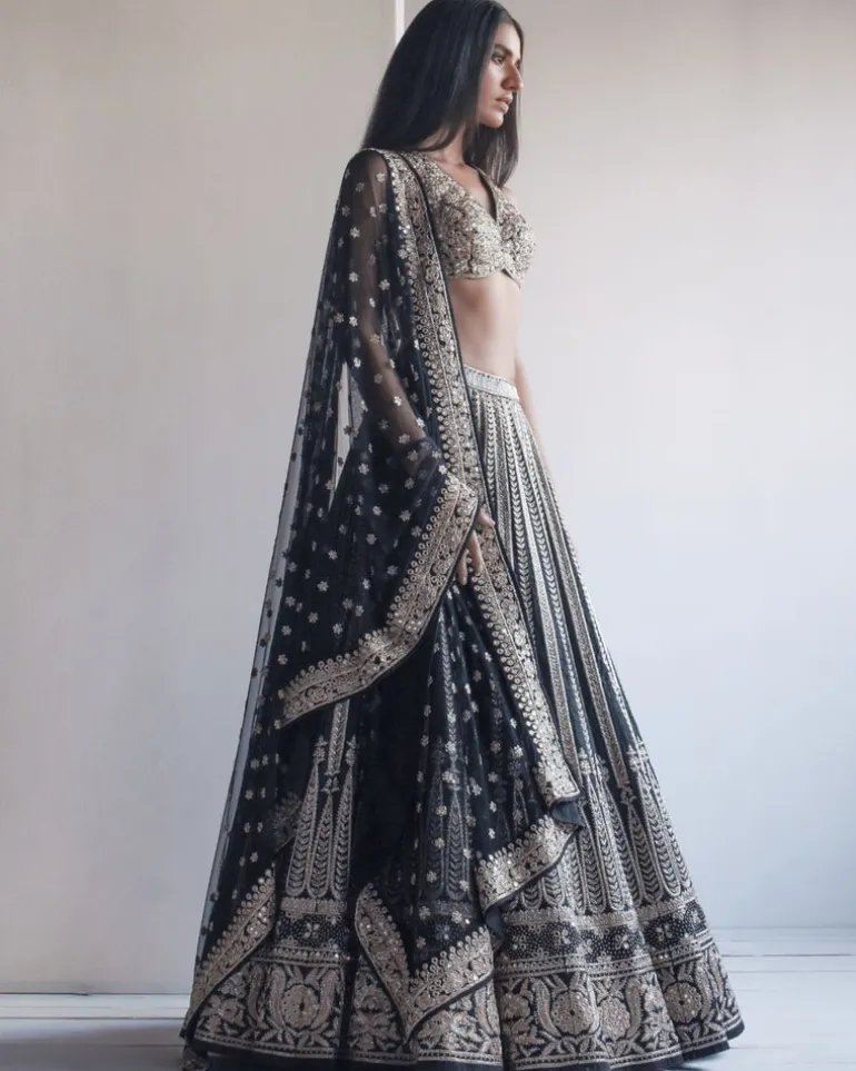 Black And Gold Embroidered Lehenga Set