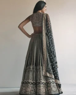 Black And Gold Embroidered Lehenga Set