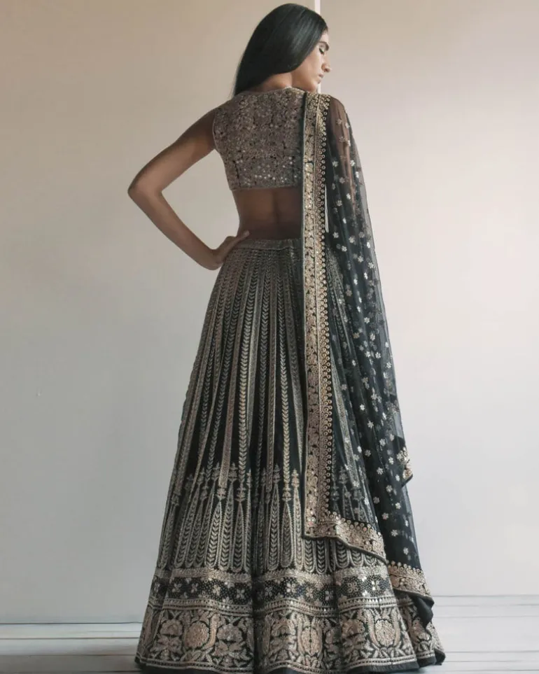 Black And Gold Embroidered Lehenga Set