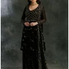 Black And Gold Georgette Jacket Sharara