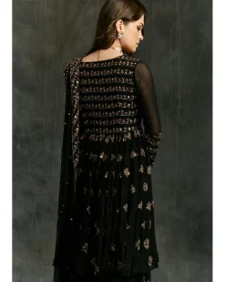 Black And Gold Georgette Jacket Sharara