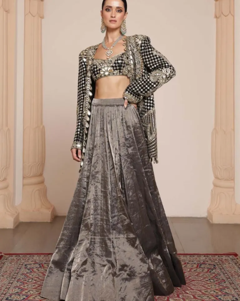 Black And Gold Paisley Silk Tissue Skirt Set