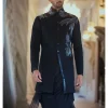 Black Applique Textured Sherwani