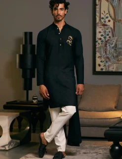 Black Blended Goe Dragon Kurta Set