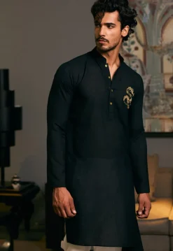 Black Blended Goe Dragon Kurta Set